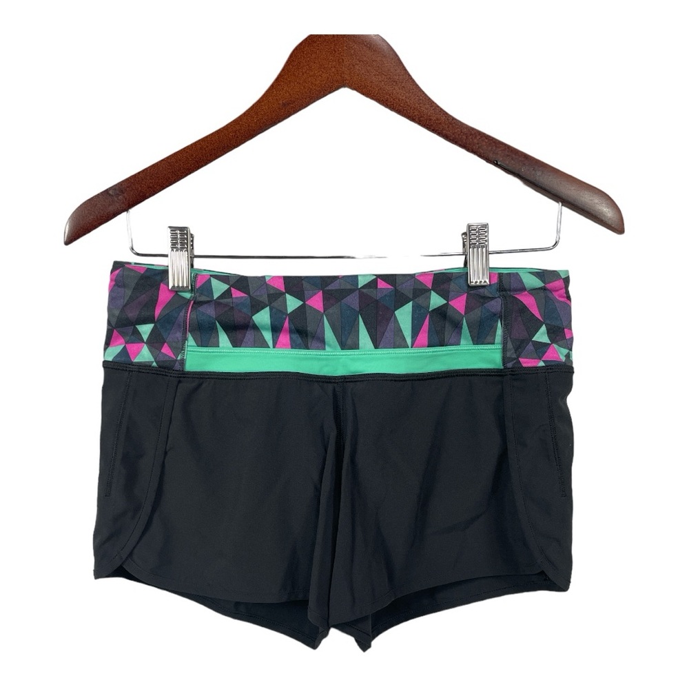 Lululemon Run Times Shorts Stained Glass Pink and Black, Size 4